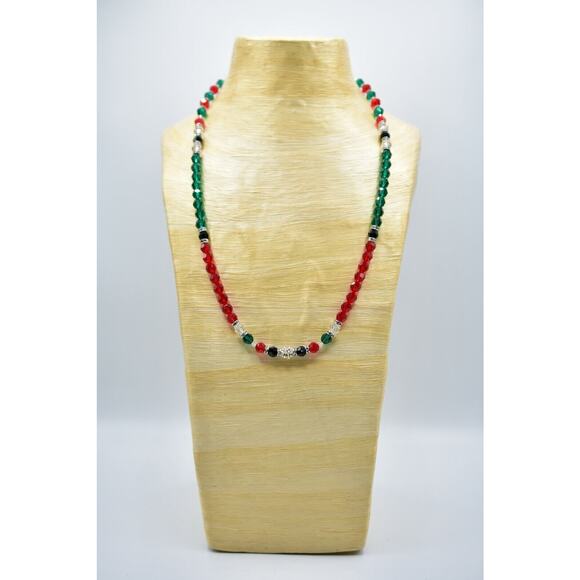 Vintage Christmas Crystal Beaded Necklace Glass Red Green Silver Holiday BinG - Picture 9 of 12